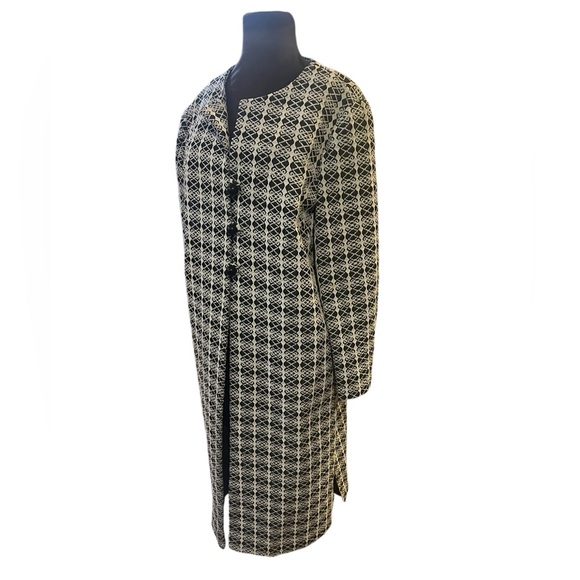 Vtg Tapestry Cream Black Retro Ladylike Geometric Regency Feminine Car Coat L - Picture 3 of 7